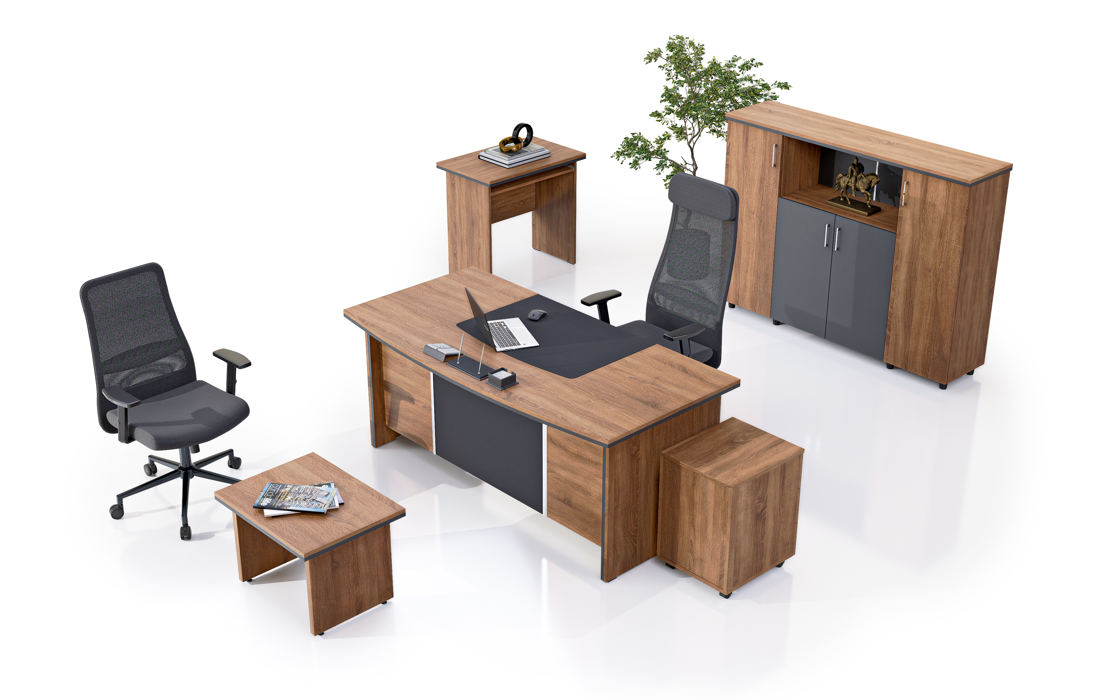 Konfull Executive Desks Forex / Kafkas Meşe-Antrasit Gri