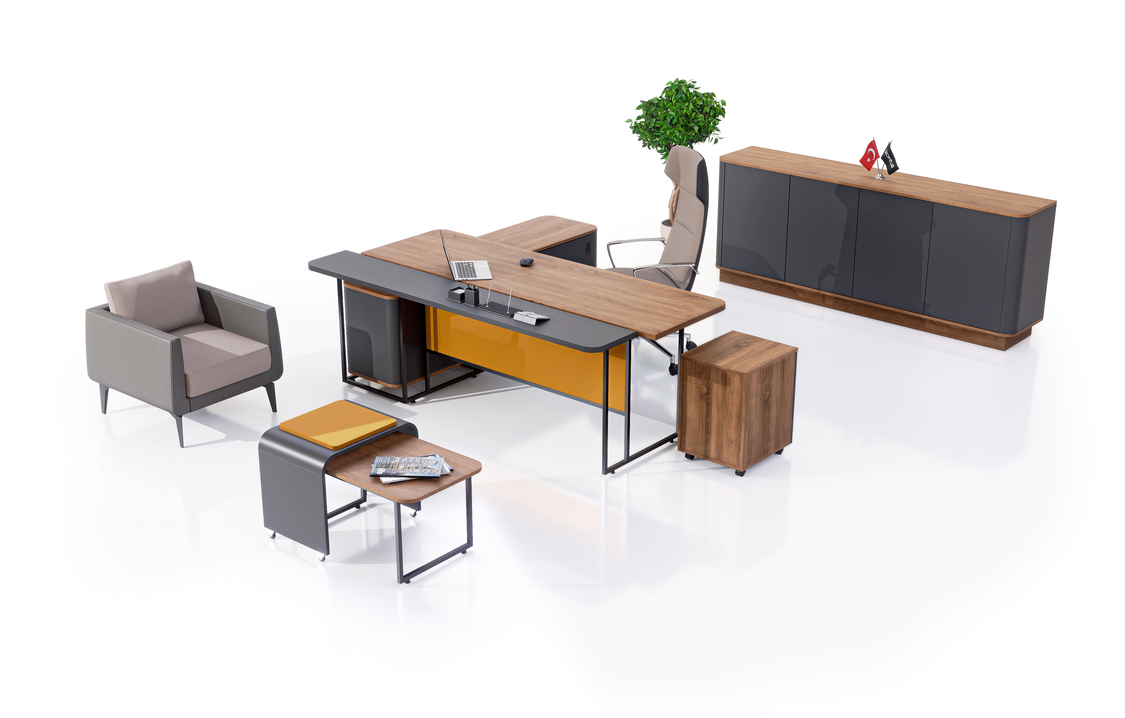 Konfull Executive Desks Magic / Kafkas Meşe-Antrasit Gri