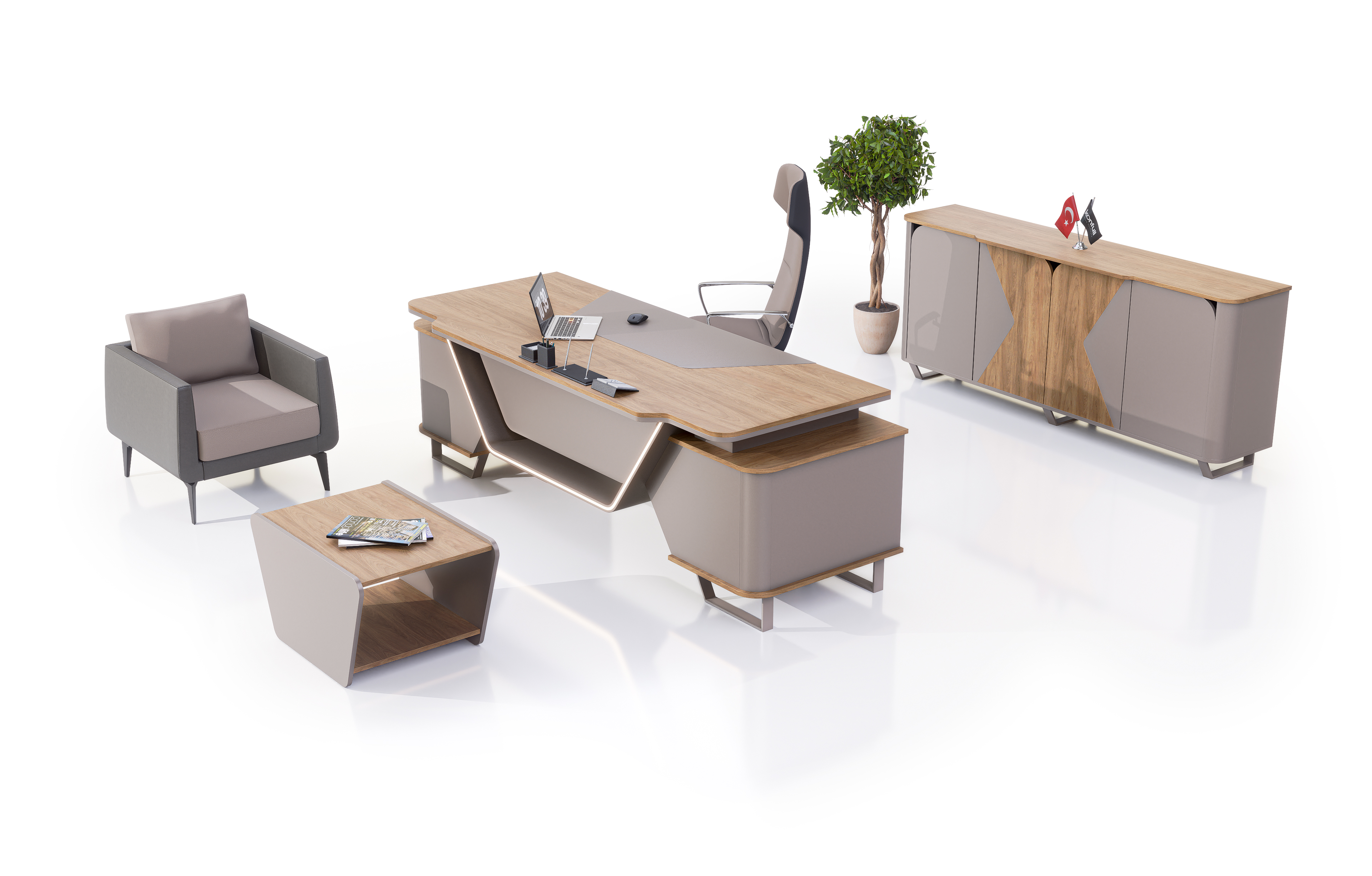 Konfull Executive Desks 2024 / Egzotik Meşe-Stone